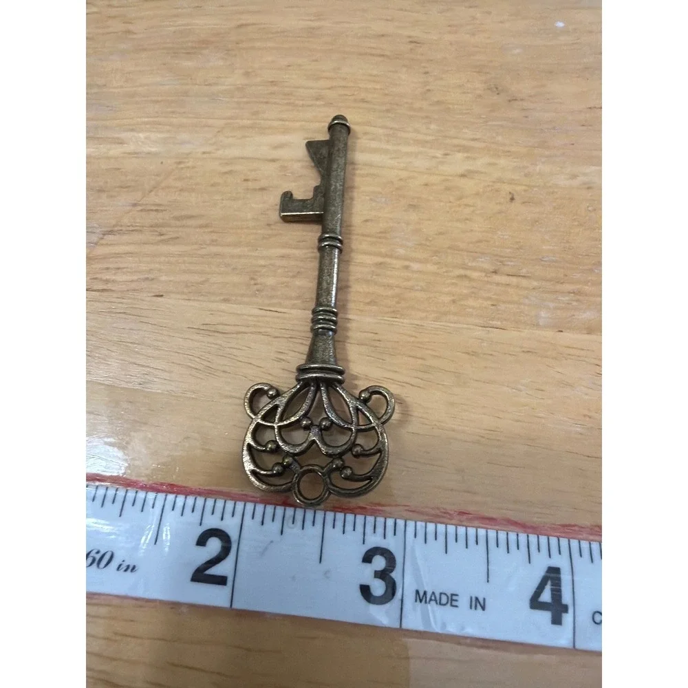 Antique Bronze Tone Skeleton Key Bottle Opener Victorian Filigree Heart Gothic